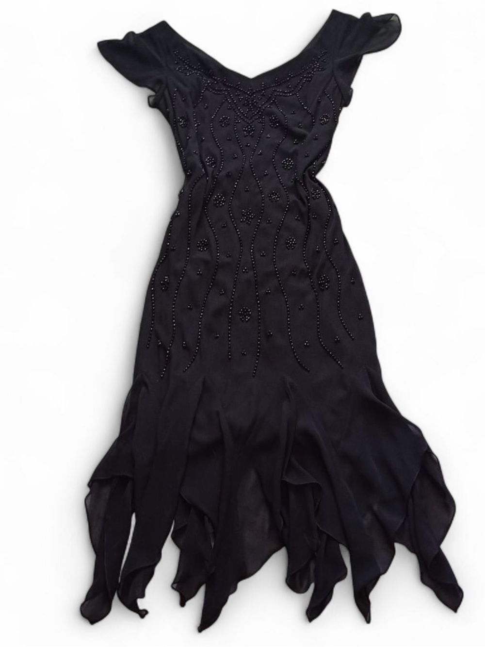 Vintage Black Beaded V-Neck Evening Dress
